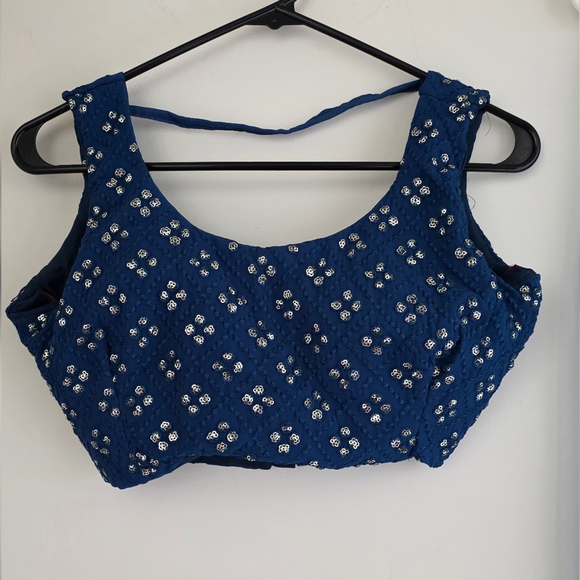 Blue Sequin Thread Embroidered Faux Georgette Lehenga Choli - Picture 10 of 15